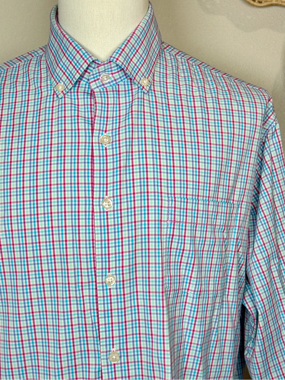 Peter Millar Summer Comfort Mens Long Sleeve Button Down Check Shirt Size XL